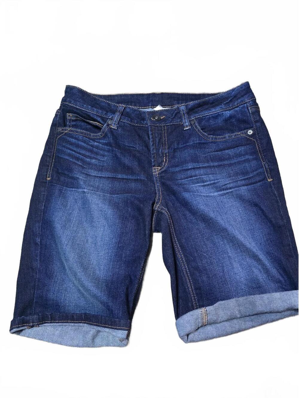 JCP Women's Denim Bermuda Shorts Dark Wash Stretch Cuffed Size 30